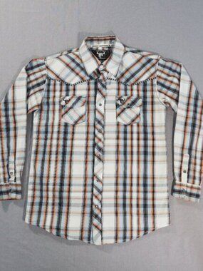 Shirt Boys Extra Large Blue Plaid Pearl Snap Western Rodeo Ranch